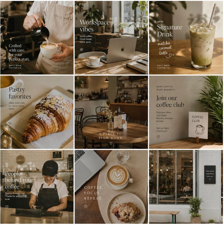 Nine-post Instagram feed concept for a café